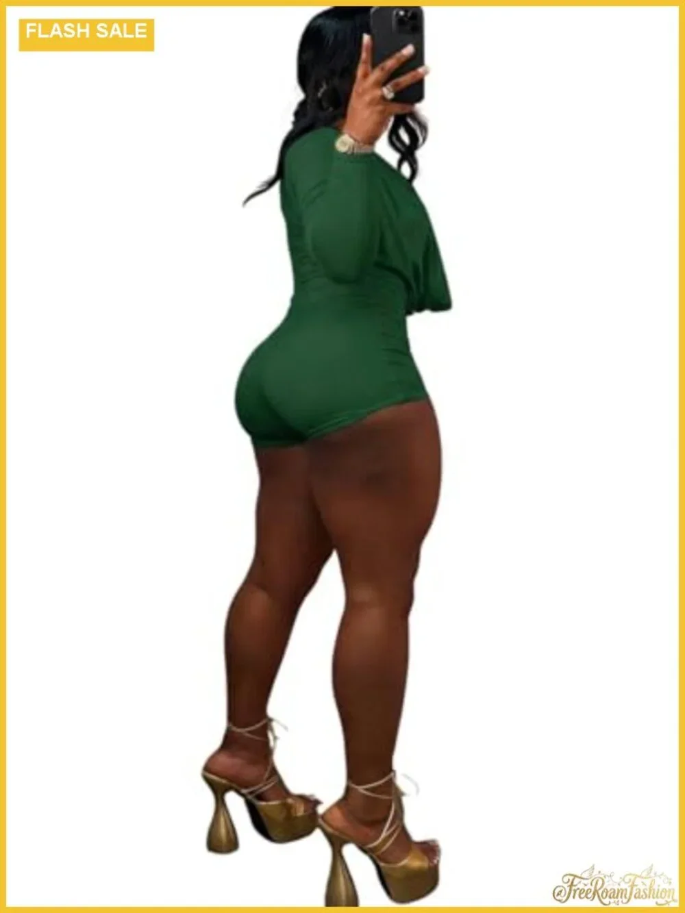 Womens Cowl Neck Long Sleeve Bodycon Romper with Matching Bandeau Clubwear